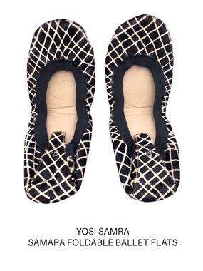 Yosi Samra Samara Foldable Ballet Flats Womens Black & White Lattice